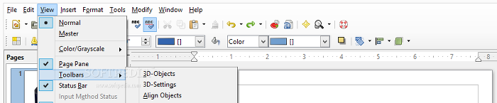 Showing the LibreOffice Draw view menu